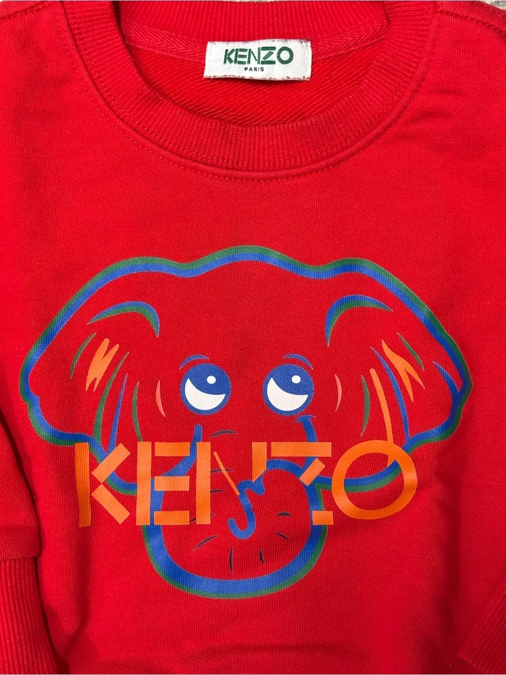 Kenzo Kids Bright Red Elephant Logo Crew Sweatshirt